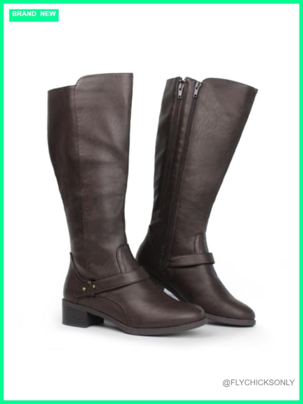 Wide Calf Knee High Riding Boots Double Zipper Low Block Heel